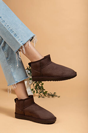 Kadın Kışlık Bot Süet Içi Yünlü Kürklü İnce Tabanlı Bilek Boy Kısa Mini Ug Bot
