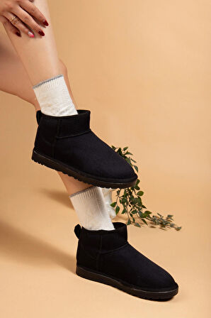 Kadın Kışlık Bot Süet Içi Yünlü Kürklü İnce Tabanlı Bilek Boy Kısa Mini Ug Bot