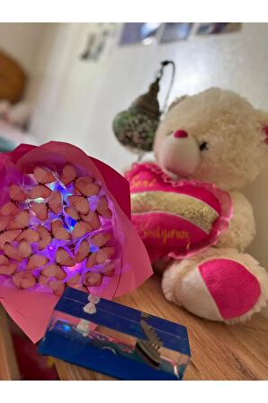 LEDLİ PEMBE KELEBEK BUKETİ