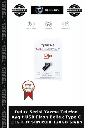 Delux Serisi Yazma Telefon Aygit USB Flash Bellek Type C OTG Çift Sürücülü 128GB Siyah