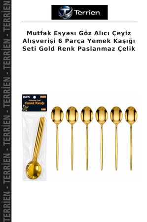 Mutfak Eşyası Göz Alıcı Çeyiz Alışverişi 6 Parça Yemek Kaşığı Seti Gold Renk Paslanmaz Çelik