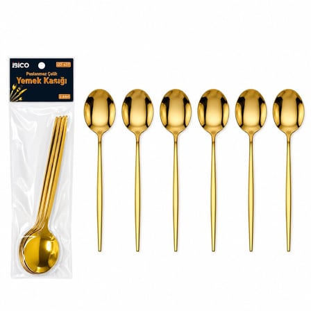 Mutfak Eşyası Göz Alıcı Çeyiz Alışverişi 6 Parça Yemek Kaşığı Seti Gold Renk Paslanmaz Çelik