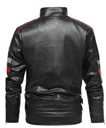 İçi Kürklü Kolları Yatay Kırmızı ve Gri Çizgili Mont