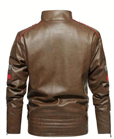 İçi Kürklü Kolları Yatay Kırmızı ve Gri Çizgili Mont