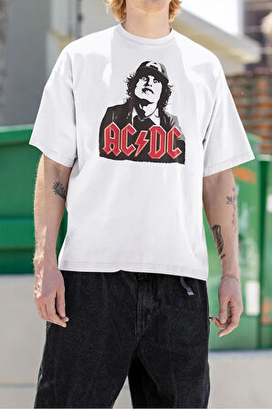 Unisex Ac Dc Rock Grubu Baskılı Tişört, Oversize Metal Müzik Grubu Tişört