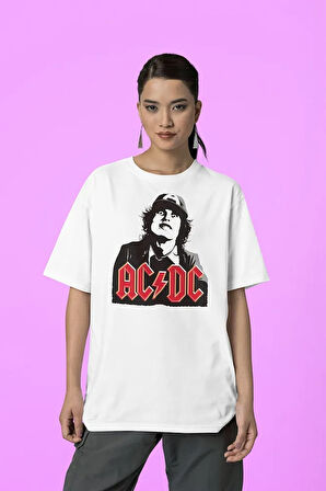 Unisex Ac Dc Rock Grubu Baskılı Tişört, Oversize Metal Müzik Grubu Tişört