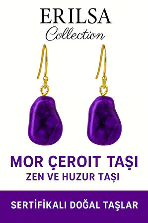 Sertifikalı Ham İşlenmemiş Mor Çeroit Taşı Küpe – Ruhsal Dönüşüm, Şifa ve Enerji Taşı