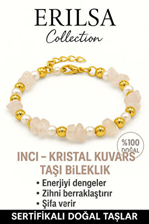 Sertifikalı İnci ve Kristal Kuvars Taşı Bileklik – Enerji Dengeleyici Şifa