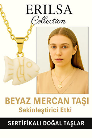 Sertifikalı Balık Model Beyaz Mercan Taşı Kolye – Saflığın ve Şansın Simgesi