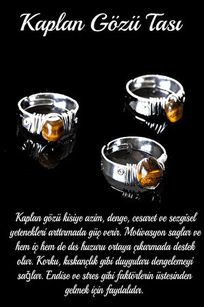 Sertifikalı Kalın Tımbıl Gümüş Model Kaplan Gözü Taşı Yüzük - Ayarlamalı