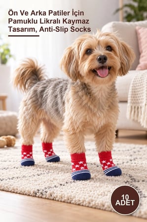 10 Adet Kedi Köpek Kaydırmaz Örme Çorap – Ön Ve Arka Patiler İçin Pamuklu Likralı Kaymaz Tasarım, Anti-Slip Socks