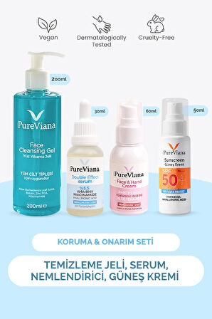 Cilt Bariyerini Güçlendiren Koruma & Onarım Seti – 4’lü – Temizleme, Serum, Nem, Spf