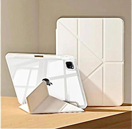 Apple iPad 7/8/9 Nesil Uyumlu Uyku Modu Kalemlik Bölmeli 3 Katlamalı Kılıf