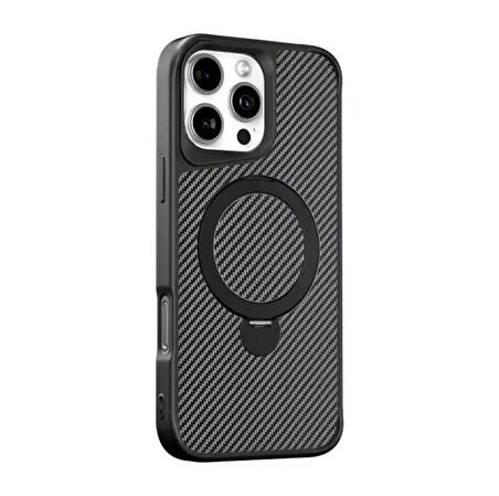 Apple iPhone 15 Plus Uyumlu Standlı Karbon Fiber Kılıf