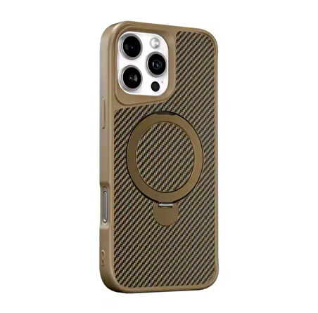 Apple iPhone 15 Pro Max Uyumlu Standlı Karbon Fiber Kılıf