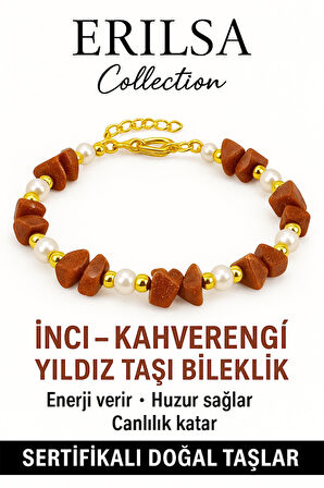 Sertifikalı Kırık Taşlı Model İnci – Kahverengi Yıldız Taşı Bileklik – Koruma ve Şans Enerjisi