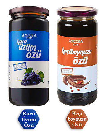 2'li Avantaj Paketi - Keçiboynuzu Özü, Kara Üzüm Özü - Şeker İlavesiz Soğuk Sıkım