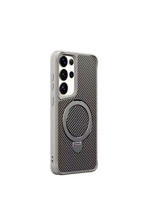 Samsung Galaxy S25 Plus Uyumlu Standlı Karbon Fiber Kılıf