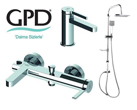 Gpd Gildo 3 Parça Krom Armatür Musluk Batarya Banyo Seti MLB165 MBB165 DST19-3