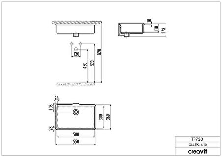 Creavit TP730 Tezgah Altı Dikdörtgen Lavabo 30*50 cm Beyaz