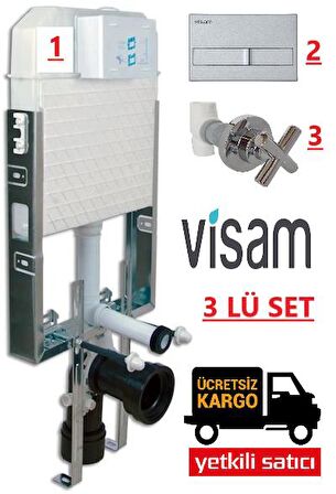 VİSAM GÖMME REZERVUAR + BUTON + ARA KESME VALF 3 LÜ SET