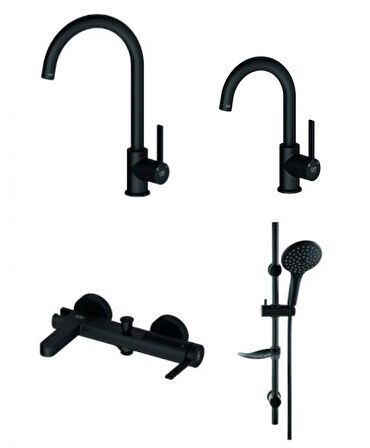 Gpd Gildo Siyah Armatür Musluk Batarya Banyo Seti MTL165-S MBB165-S MTE165-S DST57-S