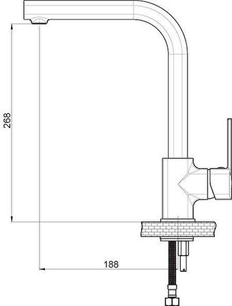 GPD Tek Gövde Siyah Eviye Bataryası Armatürü Pedra MTE160-S