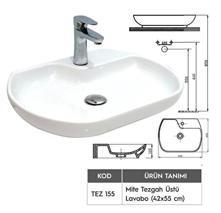 ALVİT Mite Tezgah Üstü Lavabo 42*55 CM 