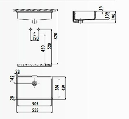 CREAVİT TP738 38x51 cm Tezgahaltı Hilton Lavabo