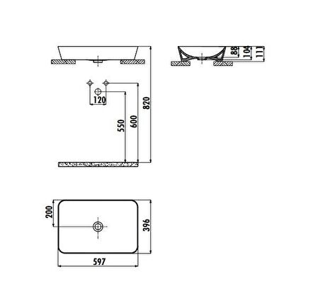 Creavit UL060 60X40 cm Set Üstü Lavabo Antrasit Mat 