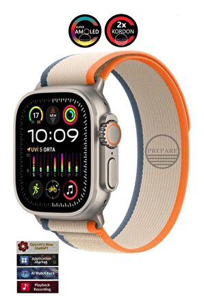 Ultra 2 Multi 9 Pro Smart Watch 9 Titanyum Vidalı Gri Kasa Pusulalı 49mm Kilitli Akıllı Saat