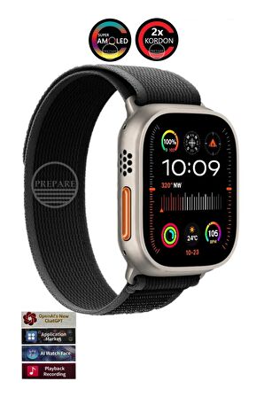 Ultra 2 Multi 9 Pro Smart Watch Titanyum Vidalı Gri Kasa Zeytin Kordon Pusulalı 49mm Kilitli Akıllı Saat