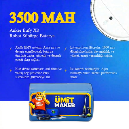 Anker Eufy X8 Robot Süpürge 3500 mAh 14.4 V Batarya – Orjinal Uyumlu Uzun Ömürlü, Yüksek Performans Pil