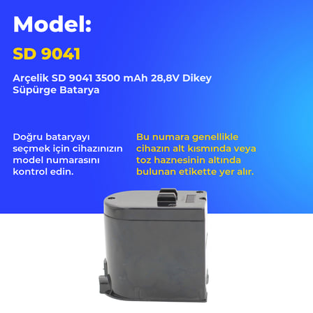 Arçelik SD 9041 3500 mAh 28,8V Dikey Süpürge Batarya