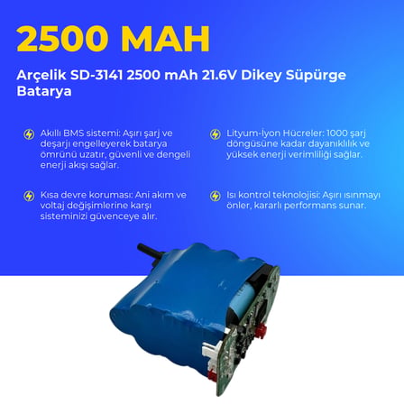 Arçelik SD-3141 2500 mAh 21.6V Dikey Süpürge Batarya
