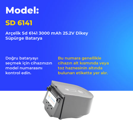 Arçelik Sd 6141 3000 mAh 25.2V Dikey Süpürge Batarya