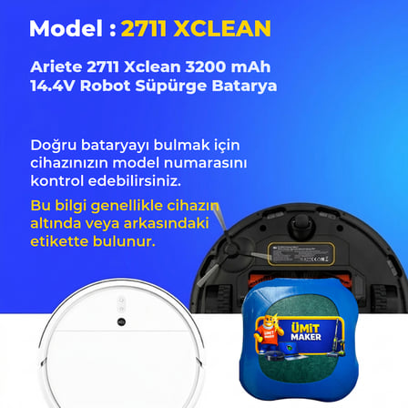 Ariete 2711 Xclean 3200 mAh 14.4V Robot Süpürge Batarya