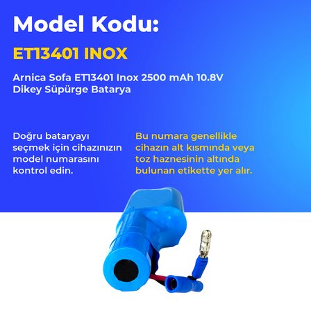 Arnica Sofa ET13401 Inox 2500 mAh 10.8V Dikey Süpürge Batarya