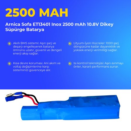 Arnica Sofa ET13401 Inox 2500 mAh 10.8V Dikey Süpürge Batarya