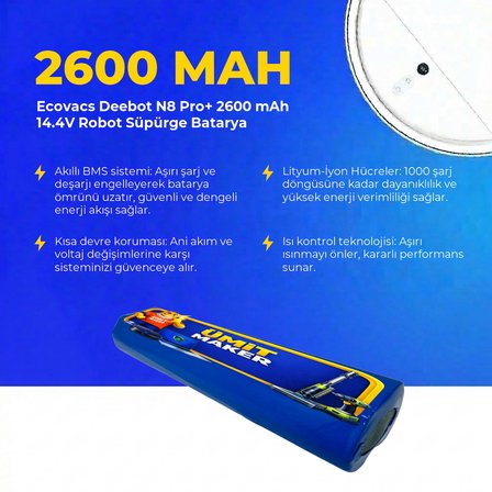 Ecovacs Deebot N8 Pro+ 2600 mAh 14.4V Robot Süpürge Batarya