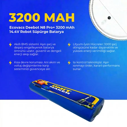 Ecovacs Deebot N8 Pro+ 3200 mAh 14.4V Robot Süpürge Batarya