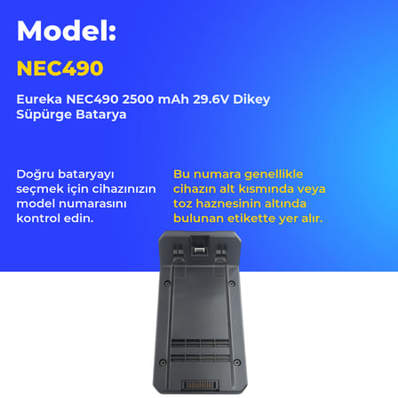 Eureka NEC490 2500 mAh 29.6V Dikey Süpürge Batarya
