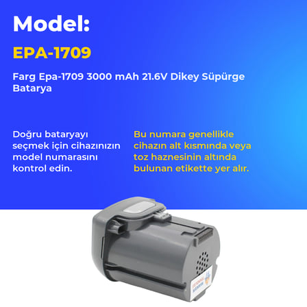 Farg Epa-1709 3000 mAh 21.6V Dikey Süpürge Batarya