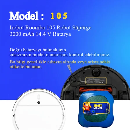 Irobot Roomba 105 Robot Süpürge 3000 mAh 14.4V Batarya