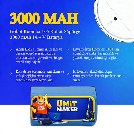 Irobot Roomba 105 Robot Süpürge 3000 mAh 14.4V Batarya