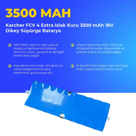 Karcher FCV 4 Extra Islak Kuru 3500 mAh 18V Dikey Süpürge Batarya