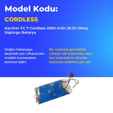 Karcher FC 7 Cordless 2500 mAh 25.2V Dikey Süpürge Batarya