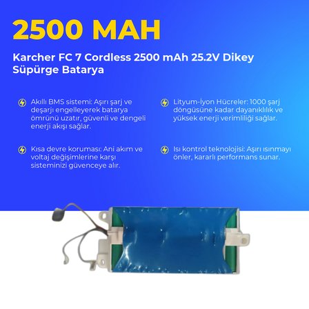 Karcher FC 7 Cordless 2500 mAh 25.2V Dikey Süpürge Batarya