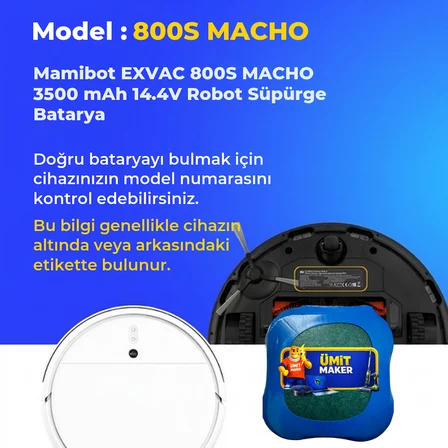 Mamibot EXVAC 800S MACHO 3500 mAh 14.4V Robot Süpürge Batarya