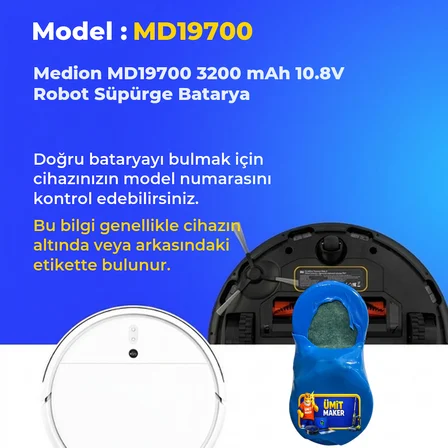 Medion MD19700 3200 mAh 10.8V Robot Süpürge Batarya